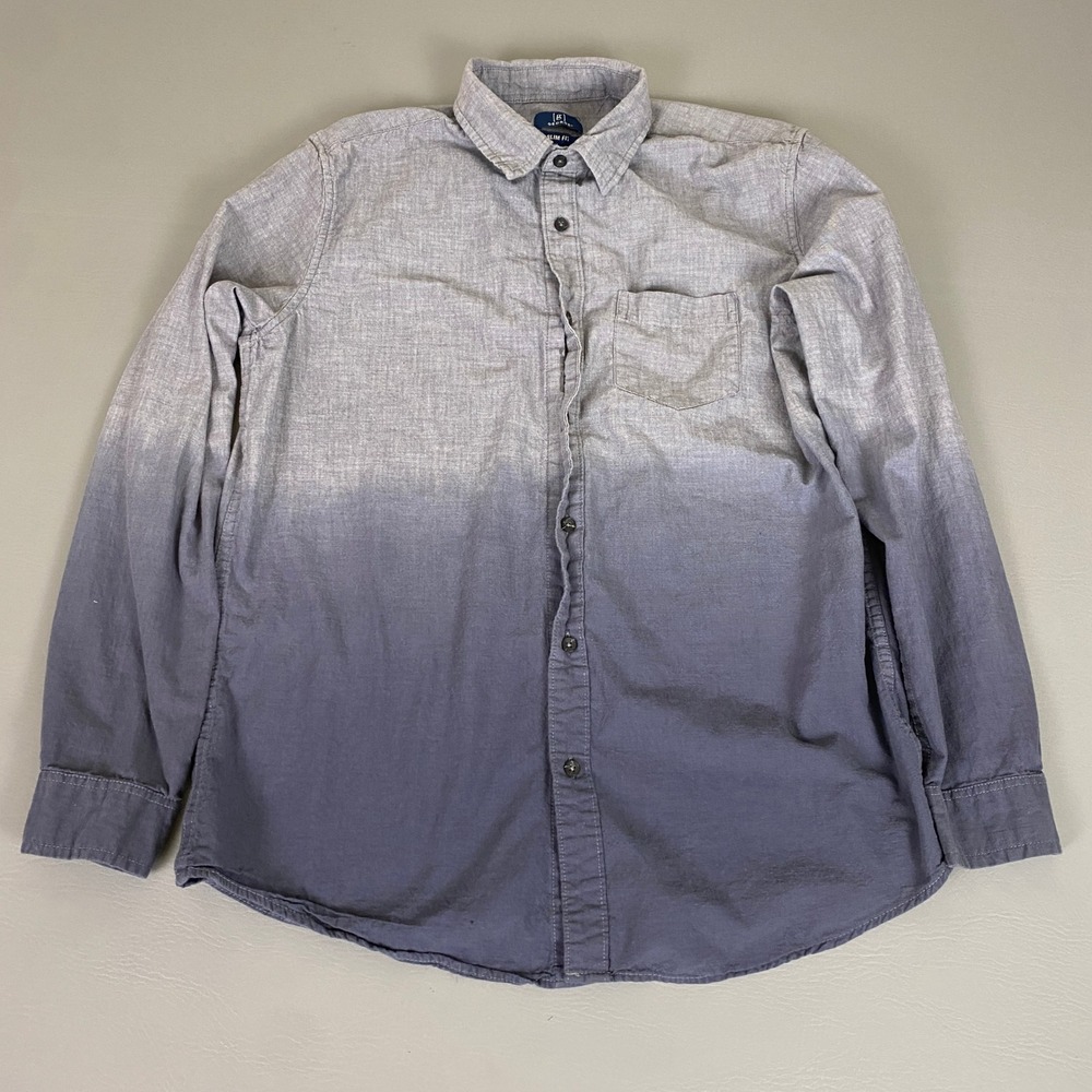 George Shirt Button Down‎ Men's Large Slim Fit Gradient Gray Long Sleeve Cotton